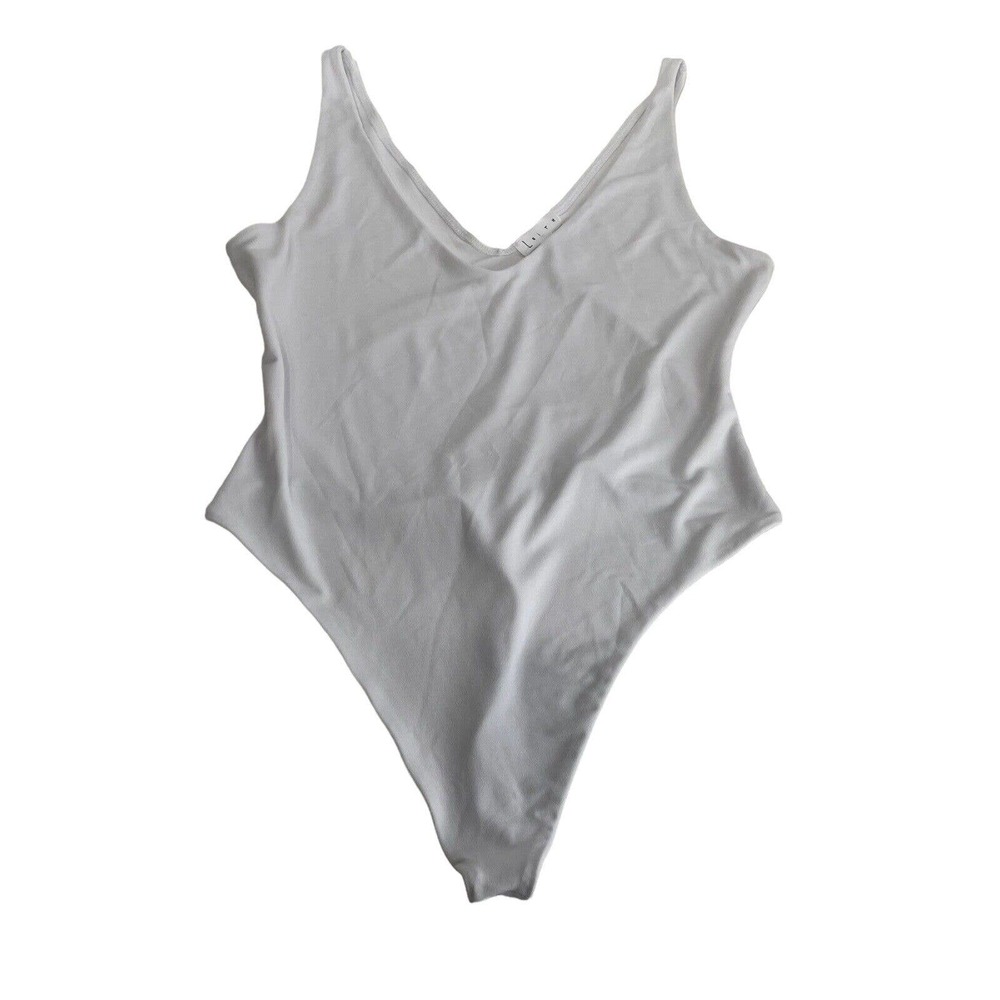 Leith Womens White Knit V-Neck Sleeveless Bodysuit Top Size M